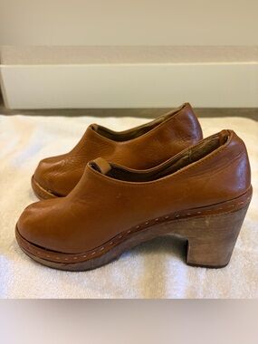 Anthropologie Cubanas Women's Chunky Heel Clog Shoe Boot Brown Size 6.5 7
